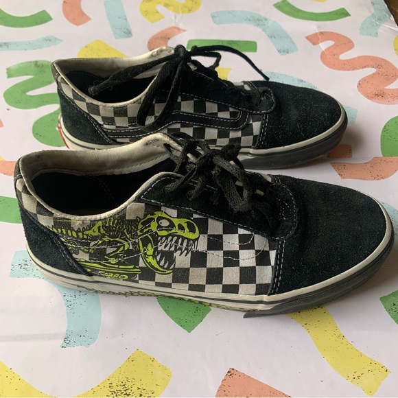 Vans Ward Dino Checkerboard T Rex Old Skool Low Skate Shoes Sneakers Size 4Y - Picture 3 of 8